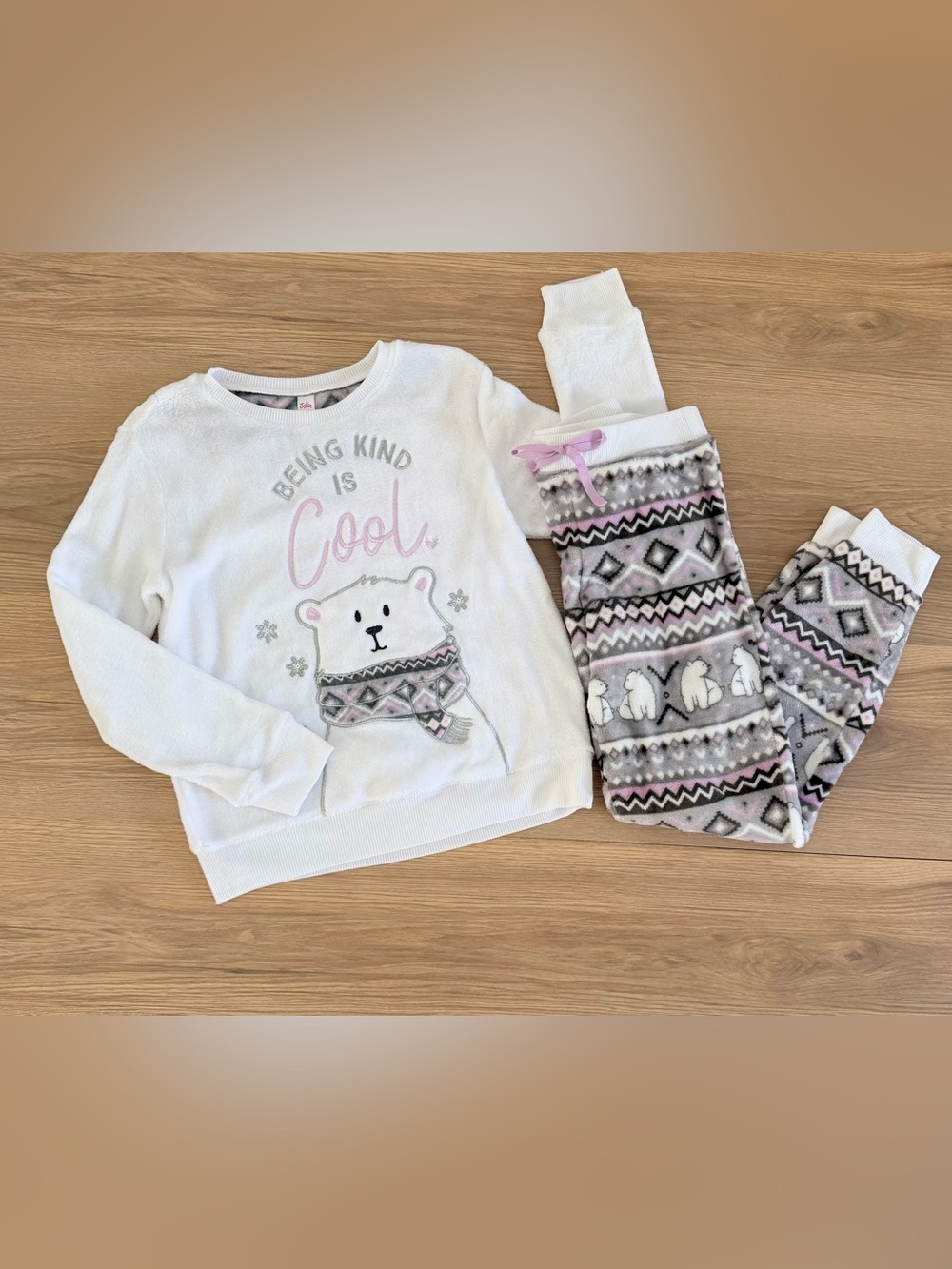 Justice White & Pink Polar Bear Fleece Pajama Set- Girls 12